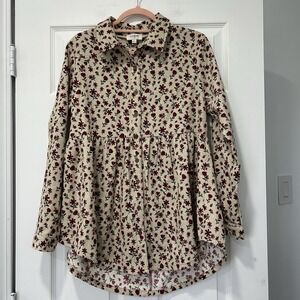Umgee NWOT Women's Size Small Long sleeve Corduroy A-line dress /Long Top Floral